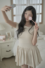 Open shoulder gathering mini dress - skin