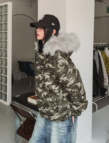 [Fur Detachable] エルモラクーンフードカモフラージュパディング