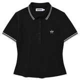BUTTON POINT SLIM FIT COLLAR T-SHIRT - BLACK  