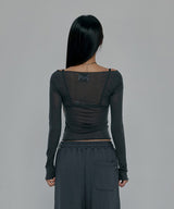 CORSET SHEER LONG SLEEVE_CHARCOAL