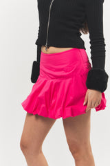 Balloon-fit Cotton Mini Skirt Hot Pink
