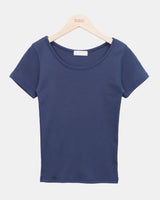 モジュ Uネック スリム ラウンド ショートスリーブ Tシャツ