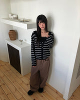Jui Stripe V-neck Long Sleeve Knit Cardigan