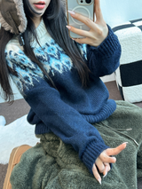 ウール🧸 アンゴラスノーフラワーロウンフニット❤🤎🩵💙4カラー