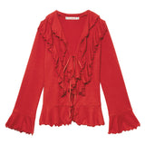 HIPPIE RUFFLE CARDIGAN_RED