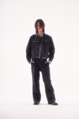 COATED KNIFE-SCRAPED HAND-WIPED DISTRESSED DENIM JACKET