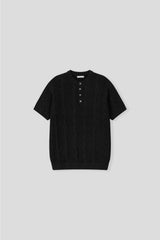 LMN センシティブツイストバックルヘンリーネック半袖ニット (5 colors)