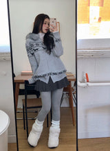 Nordic Fur Hood Knit Zip-up (2color)
