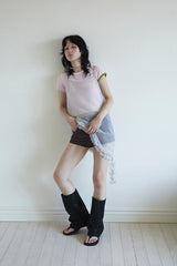 アシンメトリースリーブビーチTシャツ PINK/GREEN