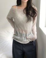 Bubble Punching Boat Neck Loose Fit Knit