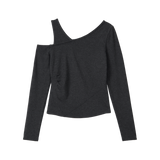 Cutout Layered Long Sleeve Tee - CHARCOAL