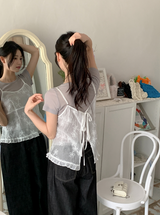 [SHOPPERMADE] フラワーシースルー 2WAY ノースリーブブラウス