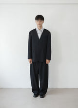 pinstripe collarless blazer