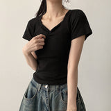 Forearm Cover 💕 Punching Point Shirring Slim Short-Sleeved T-shirt 