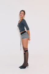 Sweetie Lace Trim 3/4 Sleeve Tee (Charcoal)