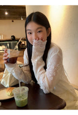 レースシースルールーズフィット長袖Tシャツ