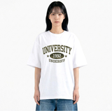 オーバーフィットクルーネックユニバーシティカーモ半袖Tシャツ ホワイトカーキ