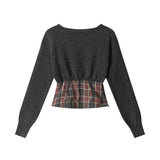 Mori Check Blended Knit Top 233426808