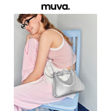 muva. Genuine‑Leather Niche Bento‑Style Bag, Ruched Hand‑held Cloud Bag, Convertible Cross‑body Shoulder Women’s Original Purse, New Arrival Aug 13