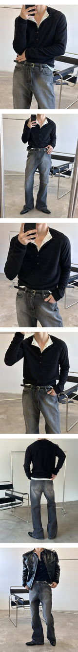 [S/S] Deep muscle henry neck knit sleeves(3color)