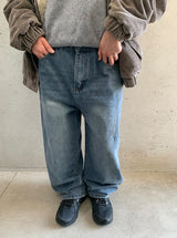 [unisex] Sieon Pocket Curved Wide Denim Pants