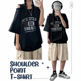 Verbe Unbalanced Shoulder Slit Short Sleeve Sweatshirt