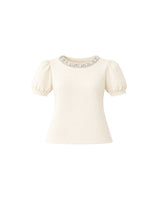 アリナベッドポイントショートスリーブパフニットトップ Ivory