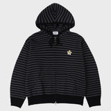 [UNISEX] Flower Dot Embroidery Knit Stripe Hooded Zip-up