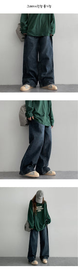[3 Tier length] [S–2XL] ナキンピンタックウォッシュドワイドデニムパンツ