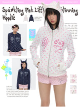 BETWEENAND Hooded glittery little demon-style fitted jacket with two zippers; a stylish top or hoodie for women, suitable for spring and autumn