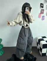ヒーター❤カーゴオーバーロングバンディングパンツ 🩶🖤🤎💚4COLOR