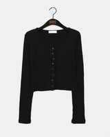 Ponen Cotton Ribbed Cropped U-neck Cardigan