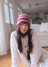 Hairy Stripe Beanie - Burgundy