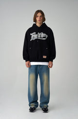 Crack Printed Logo Hood - Black