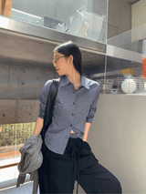 Navy Grid Checkered Long Sleeve Shirt