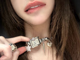 Y2K clock choker necklace
