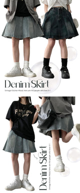 fluid washed pleats denim miniskirt