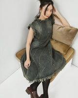 Ruffled Line Up Denim Dress