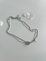 um Pearl Stainless Steel Two Lines Hip Bold Ball Layered Short Choker Wedding Necklace