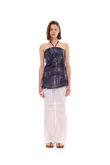 POCKET PRINTING HALTERNECK DRESS / BLACK