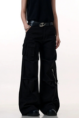 High-Street Zipper Black Cargo Pants