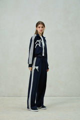 RIBBON JERSEY TRACK PANTS / NAVY