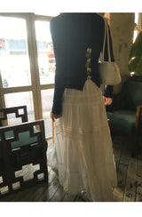 Back White Bow Long Sleeve Knit T-shirt