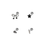 [SET] キッチ ドット スター リボン ピアス