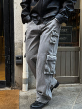 Grey washed multi cargo pants