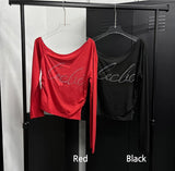 [F/W] Shirring logo off shoulder t-shirts(2color)