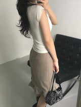 Half Neck Pintuck Short Sleeve T