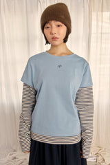 ロゴレイヤードストライプTシャツ (SKY BLUE)