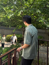 Dard pore check short-sleeved shirt