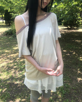 ドエンレースオフショルダー半袖Tシャツ